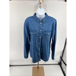 J.Crew Wren Slim Fit Denim Pearl Snap Shirt Long Sleeve Size 12